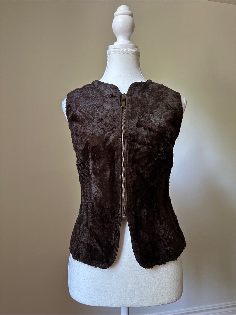PETER NYGARD Vintage Brown Leather Faux Fur Fitted Western‎ Moto Vest Sz 4